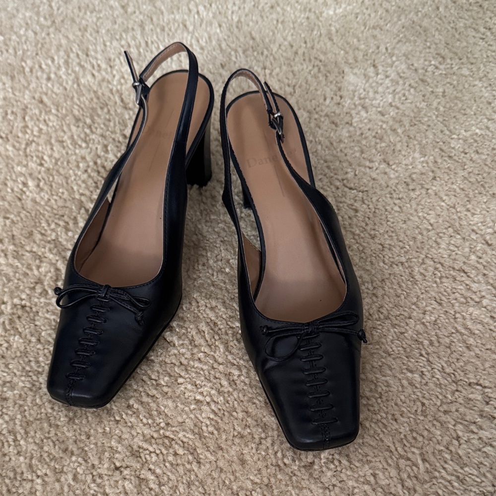 Elegant Black Leather Slingback Heels
